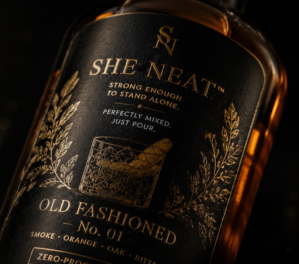Close-up of the She Neat Old Fashioned No. 01 label