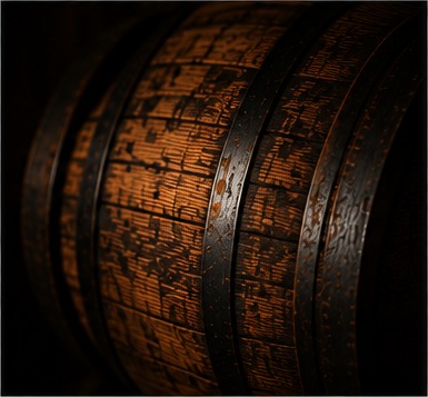 Charred oak barrel