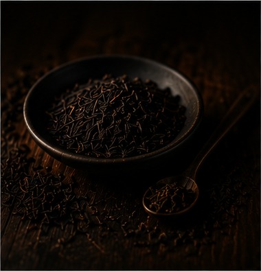 Loose black tea leaves